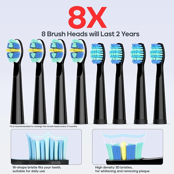SEAGO Electric Toothbrush, Rechargeable Toothbrush for Adults Sensitive Teeth, 8 Brush Heads, 5 Modes with Teeth Whitening, Endurance 30 Days, Kids Electric Toothbrushes 6-12, SG-958(Black)