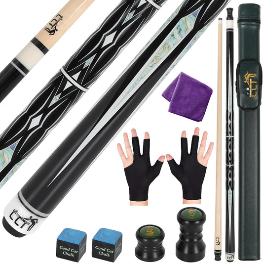 58-Inch Maple Wood Pool Cue, 2-Piece Design, 18oz-21oz – Durable Billiard Stick with Leather Case for Home, Bar, and Competitive Play