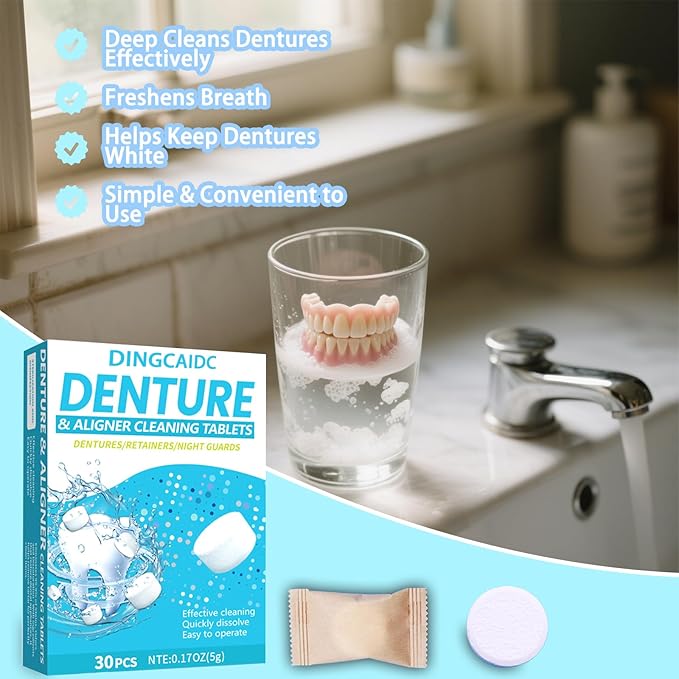 Denture & Aligner Cleaning Tablets, 30 Count, 0.17 oz, For Dentures, Retainers and Night Guards