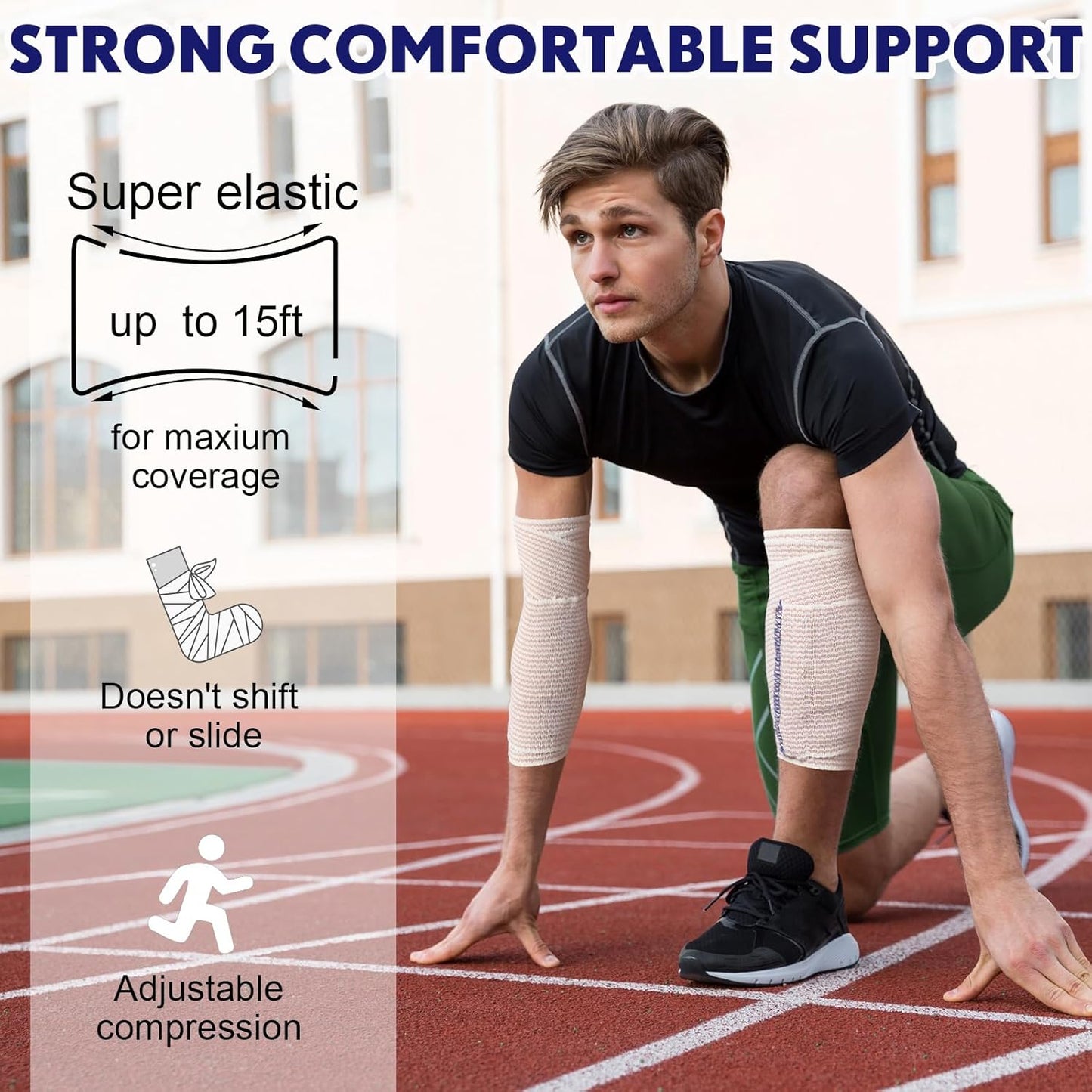 LEIFIDE 36 Pack Compression Bandage Wrap with Self Closure on Both Ends Elastic Bandage for Legs, Knees, Ankles, Wrists, Elbows, Shoulders, Athletic Stretchable Wrap(4 Inch,Blue Trim)