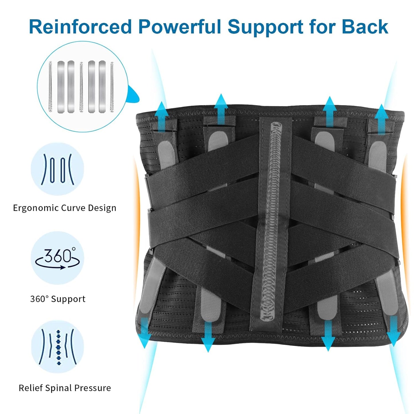Lower Back Brace for Back Pain Relief, Breathable Lower Back Support for Women & Men, Adjustable Lumbar Support Belt with 7 Stays for Herniated Disc, Sciatica (Medium, Black)