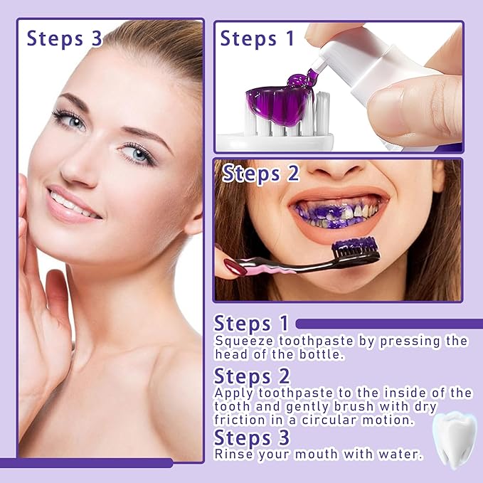 Purple Toothpaste and 30PCS Toothpaste Tablets Kit,Deep Cleaning Purple Colour Corrector,Chewable Tooth Paste Tablets for Sensitive Teeth,Travel Size Tooth Care Products Kit for All People