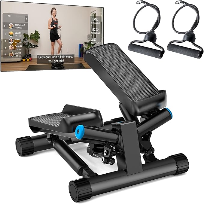 JLL Smart Twist Stepper Machine with Resistance Bands, Space-Saving Portable Mini Stair Stepper for Home, Full Body, Golden Exercise Angle, Dual Hydraulic Quiet Resistance, Adjustable Height,Bluetooth