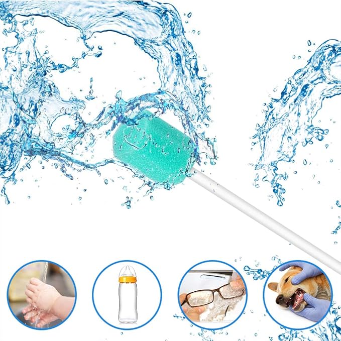 (50 Pack) Disposable Oral Swabs, Sterile Dental Sponge Swabsticks Unflavored for Mouth & Gum Cleaning