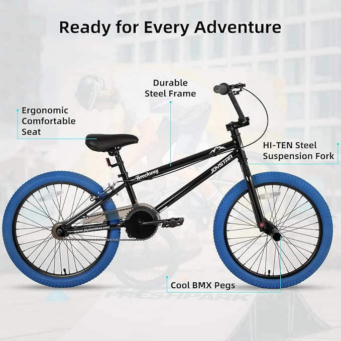 JOYSTAR Brockway Freestyle Kids BMX Bikes 20" 24" Kids Bicycles for 6-14 Years Old Boys Girls and Beginner-Level Riders 2 Pegs Multiple Colors