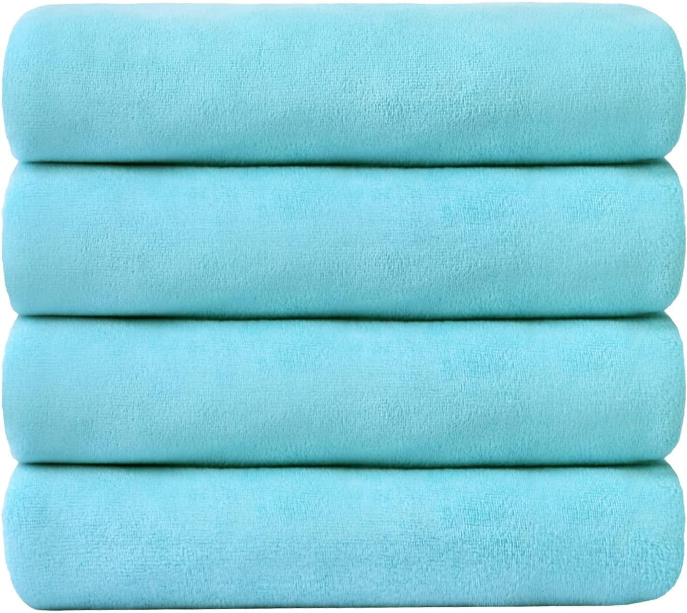 JML Towels, Large Microfiber Bath Towels Set, Pack of 4, 27" x 55", Soft, Super Absorbent, Fast Drying for Swimming, Pool, Fitness, Sport, Yoga - Sky Blue