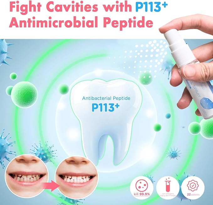 Mouth Spray for Kids Toddler Toothpaste Helper Fluoride Free Baby Toothpaste Cavity Protection Oral Care with Natural P113+ Antibacterial Peptide for Newborns to Age 6 (Grape&Strawberry)