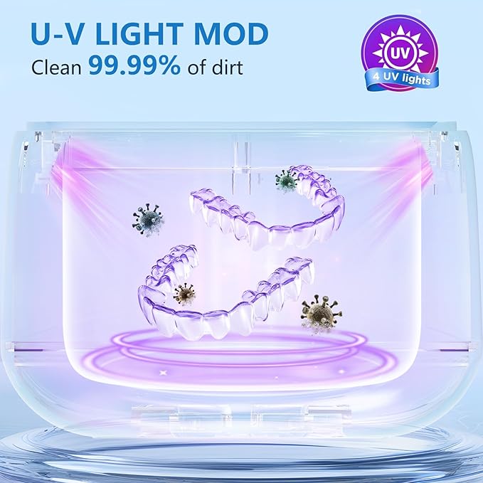 2025 Ultrasonic Retainer Cleaner for Dentures & Aligner, Durable Removable Base and Top Cover, Denture Cleaner Machine with 4 Modes for Mouth Guards, Jewelry, Rings, etc (Black)