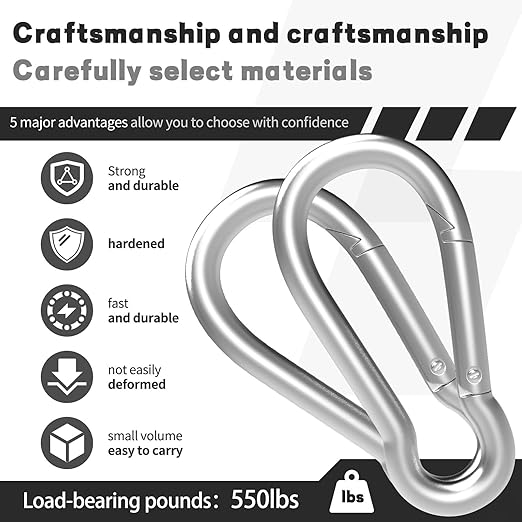 24PCS M8 Spring Snap Hook Carabiner, Heavy Duty Galvanized Steel 3Inch Carabiner Clip, 550LBS Holding Capacity Spring Clips for Hammock Swing Outdoor Travel