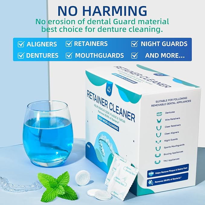 Retainer & Denture Cleaner Tablets (240 count) - Dental Aligner, Mouth & Night Guards, False Teeth Cleaning