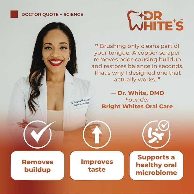 Dr. White’s Copper Tongue Cleaner – Dentist-Formulated Dual-Grip Design for Fresh Breath & Everyday Oral Detox – 100% Forged Copper, For Adults & Kids, Rust-Resistant, Built to Last (3-Pack)