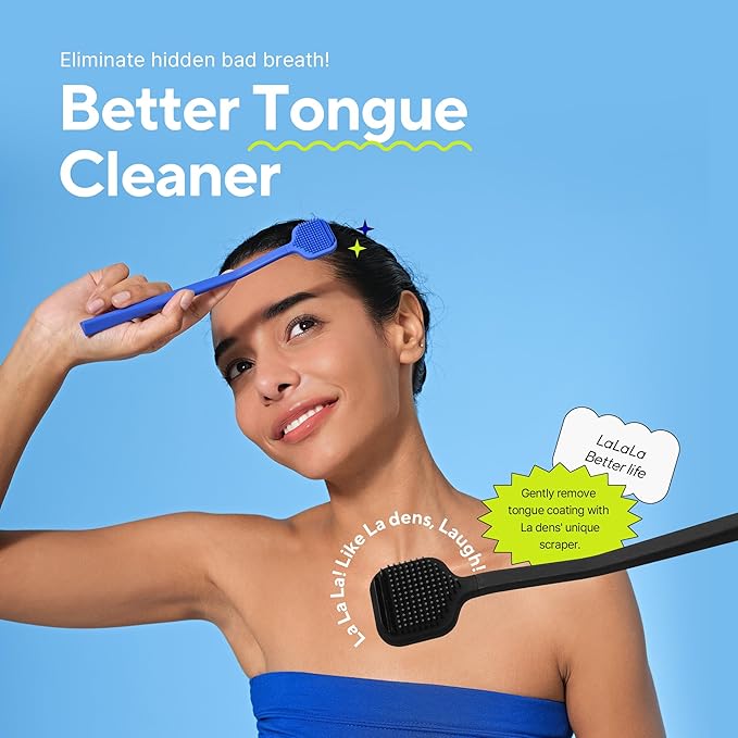 Tongue Scraper – Dual Scraper & 120 Micro Brushes for Fresh Breath, Soft TPE, Anti-Gag Design (Blue)