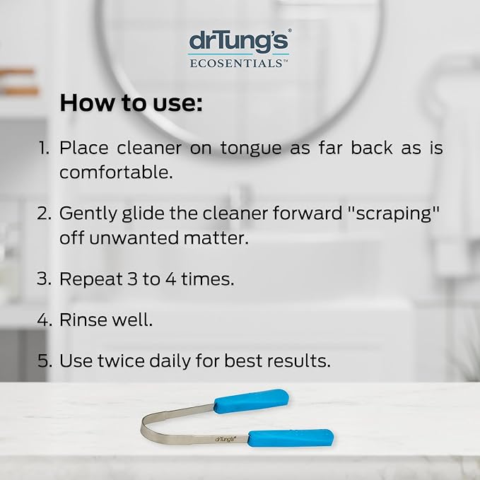drTung's Stainless Tongue Scraper - Tongue Cleaner for Adults, Kids, Helps Freshens Breath, Easy to Use Comfort Grip Handle, Comes with Travel Case - Stainless Steel Tongue Scrapers (2 Count)