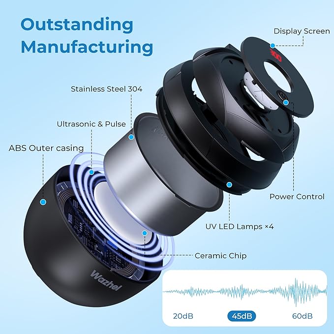 Ultrasonic Retainer Cleaner Machine, 45kHz Dental Cleaning Pod for Denture, Mouth Guard, Night Guard, Aligner, Braces, Toothbrush, 200ML Denture Cleaner with Digital Timer & 4 Modes, Black