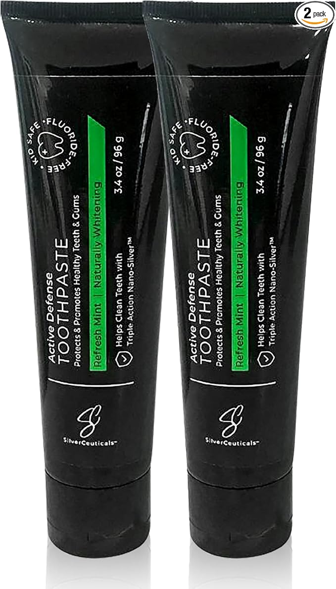 Colloidal Silver Toothpaste - Refresh Mint - Remineralize Tooth Enamel - SLS & Fluoride Free Cavity Protection - Gum Health - Bad Breathe - Gingivitis - Coral Calcium & Xylitol - 3.4oz - Pack of 2