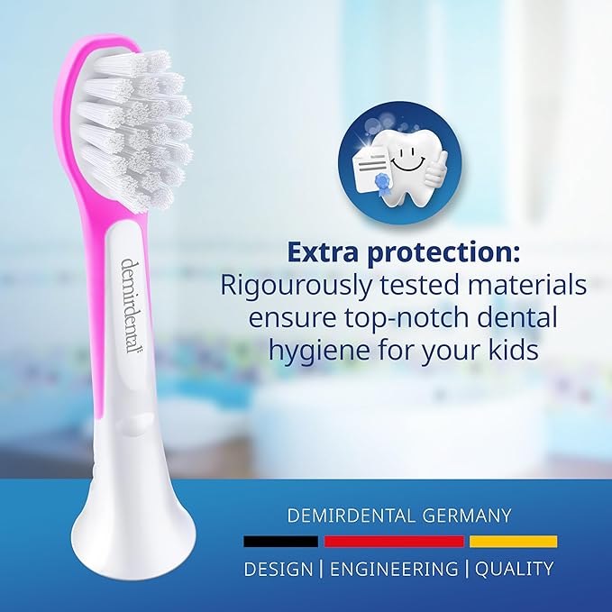 demirdental Kids Mini Toothbrush Heads Compatible with Philips Sonicare Compact Kids Toothbrush Heads - Replacement Heads Sensitive - Brush Heads from Ages 3 to 6 - Magenta - Replaces HX6038-8 Pack