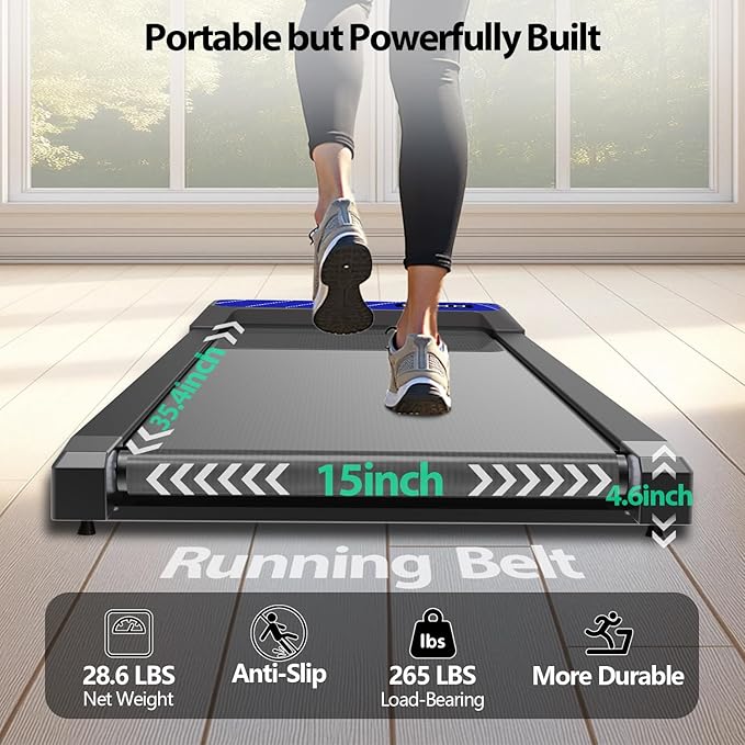 2.5HP Walking Treadmill Pad Incline, Under Desk Treadmill with Remote, 3 in 1 Low Noise Small Walking Mini Pad with Led Screen, Compact Treadmills for Home, 265lbs Capacity