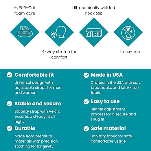 LifeSource Universal Chin Strap for CPAP Users, Made in USA, Chin Strap for Snoring Solution, Breathable, Adjustable, Latex Free, Comfortable Sleep Support for Men & Women, Snoring Support, Black