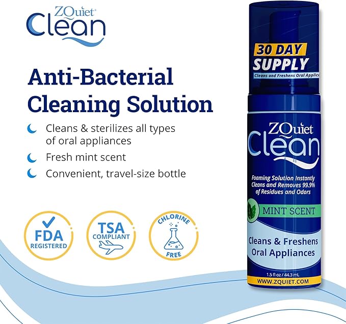 ZQuiet Anti-Snoring Mouthpiece Solution - Comfort Size #2 (Single Device) + Cleaner (1.5oz Bottle) - Made in USA Snoring Solution for a Better Night’s Sleep (Blue)