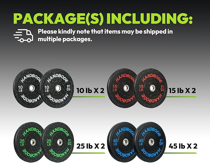 2-Inch Bumper Plates High Bounce, Olympic Weight Plate Set 45/100/160/190/260/300lb, Barbell Weight Plates Set for Home Gym, Colored Weights Rubber Strength Training Plate for Weight Lifting