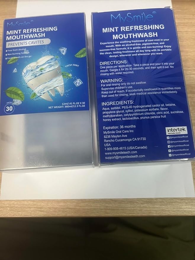 MySmile Mouthwash Alcohol Free, Mouth Wash for Adults, Travel Mouthwash Helps Kill 99% of Bad Breath Germs, Prevents Cavities, Fluoride Free, Fresh Mint, 30 Uses (0.41 Fl Oz (Pack of 60))