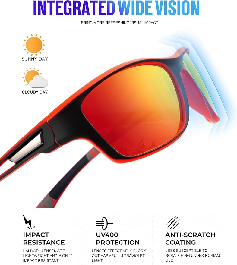 KALIYADI Polarized Sunglasses for Men, Sports Sun Glasses for Driving Cycling Fishing with UV protection