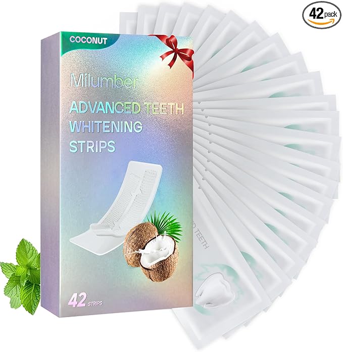 Teeth Whitening Strips for Sensitive, 42 Strips Whitener Safe Whitestrip, Deep Stains Removal Tooth Whitening, Enamel Safe Non-Slip Dry Strip Technology for Whiter Teeth,Coconut