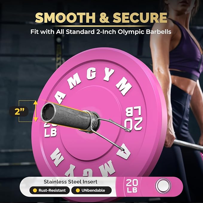 2 Inch Bumper Plates，10-500lbs，Barbell Rubber Olympic Weight Plates Set for Home Gym, Strength Training & Weight Lifting, Multiple Options Colors