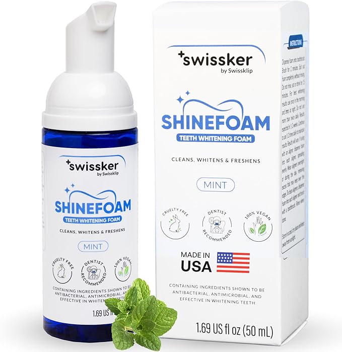 Swissklip Teeth Whitening Foam | Mint Flavor Whitening Toothpaste | Teeth Whitener I Professional Teeth Whitening Kit | 100% Vegan - Made in USA - 1.69 oz - Pack 1