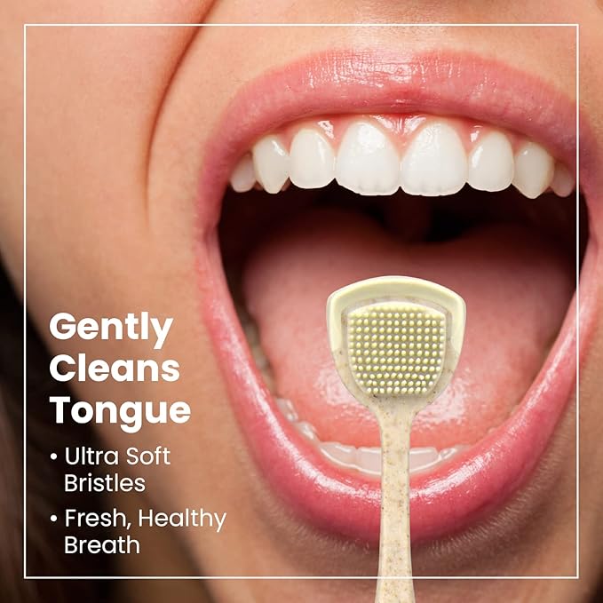 Lindo Eco-Friendly Tongue Cleaners, Tongue Scrapers, Oral Care Cleaners, Reduce Bad Breath, Soft Silicone Bristles, Natural, Vegan, 2 Pack