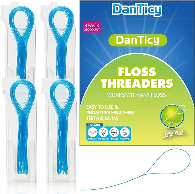 Floss Threaders, Deep Clean Dental Floss Threader for Braces, Bridges, and Implants 200PCS(4Pack),Blue