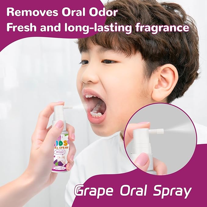 PEGO Kids Oral Spray, Toddler Toothpaste Helper for Fresh Breath,Fruit-Flavored & Portable, for Baby's Daily Oral Care (2Pack, Grape)