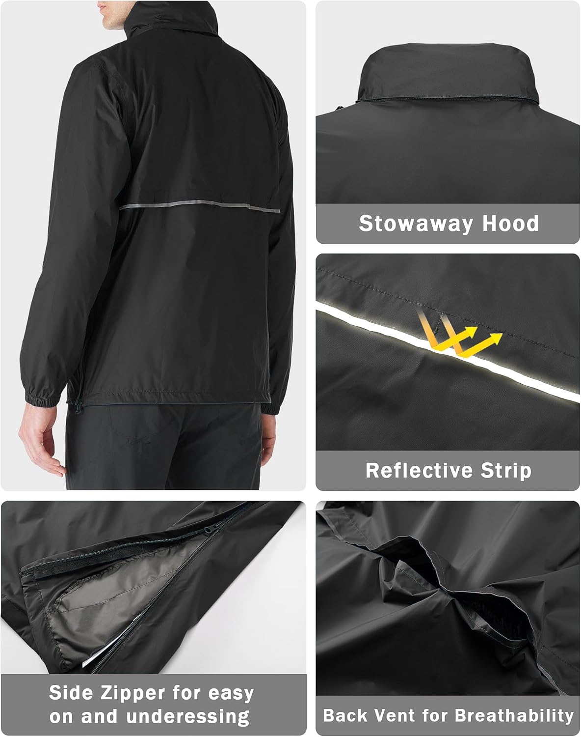 33,000ft Men's Pullover Rain Jacket Waterproof with Hood Lightweight Packable Raincoat Windbreaker for Golf Travel