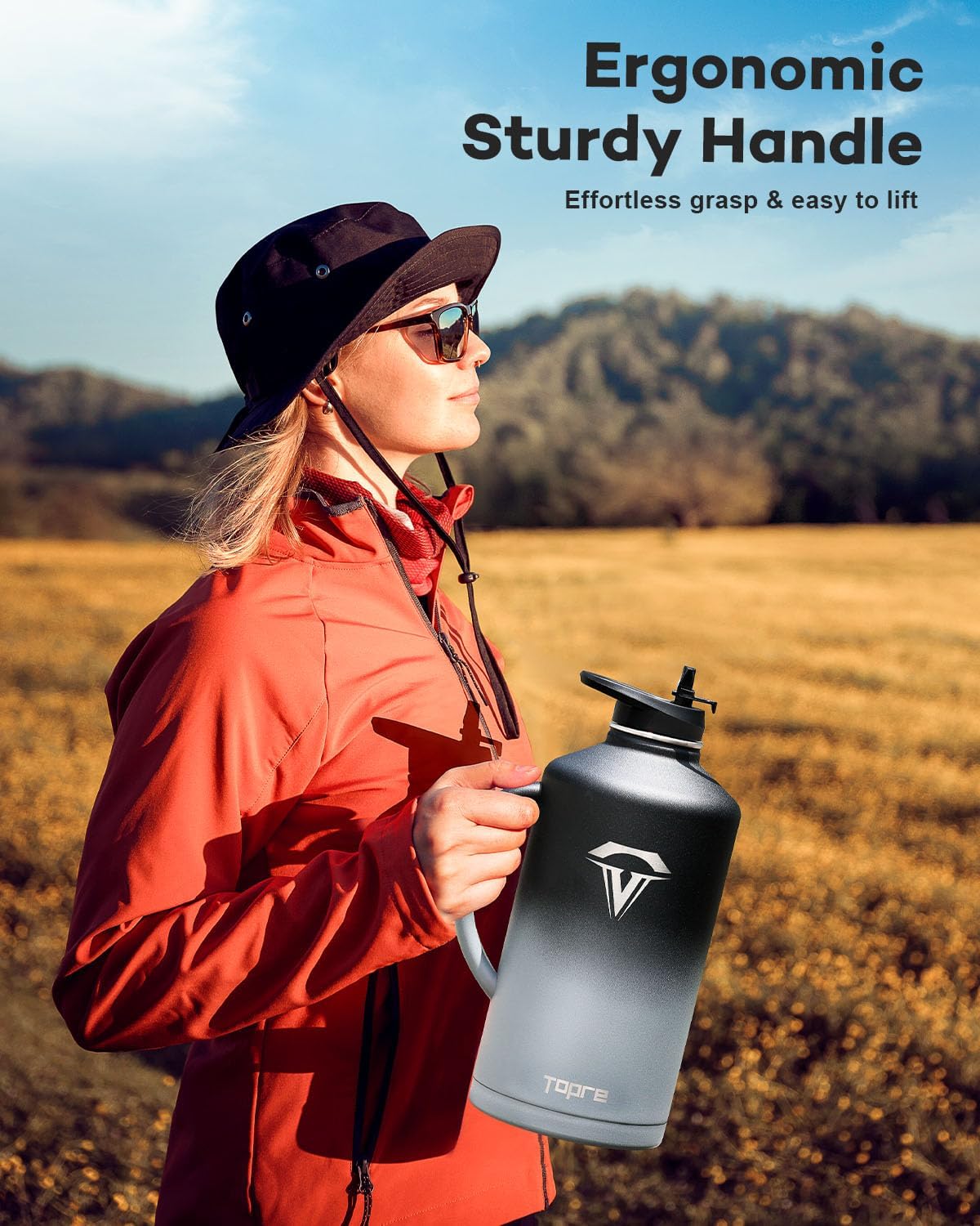 128 oz Insulated Water Bottle with Straw and Lid, One Gallon Stainless Steel Cup with Handle,Leakproof Metal Travel Jug Flask Mug Tumbler Cup With Carry Pouch and Brush,Keep Cold & Hot,Grey