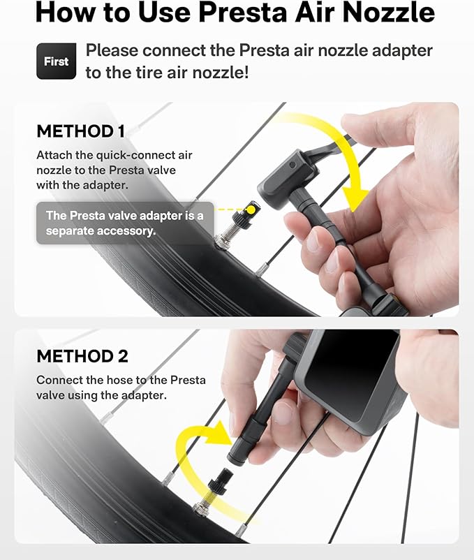 HOTO Mini Bike Tire Pump, 25s Fast Inflate Bicycle Pump with Guage, 150PSI Portable Electric Bike Air Pump with Presta and Schrader Valve for Road Bike, Motorcycle, Mountain Bike, Car, Sports Ball