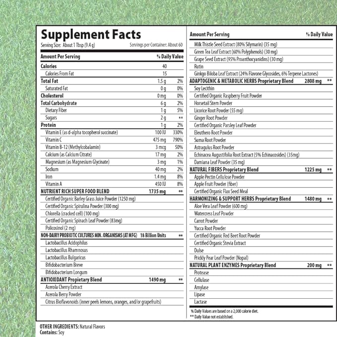 MacroLife Naturals Macro Greens Powder 38 Superfood Probiotic Antioxidant Enzyme & Herbal Supplement Immunity Energy Cleanse - Non-GMO Vegan Gluten-Free Dairy-Free - 60 Servings