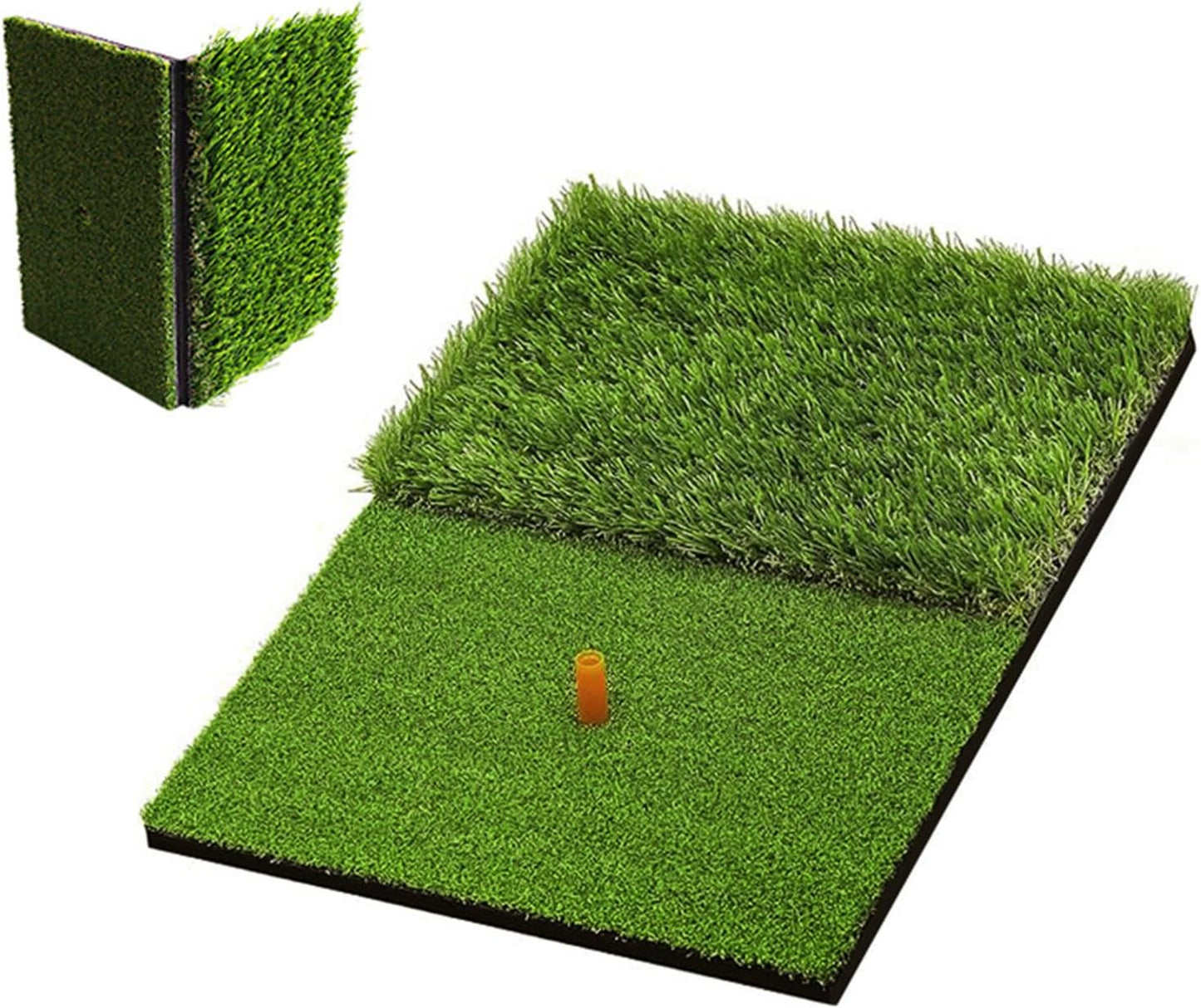 Aislor Golf 2-in-1 Double Grass Folding Strike Pad - Double Grass Pattern Design, Indoor and Outdoor Multi Functional Training Mat