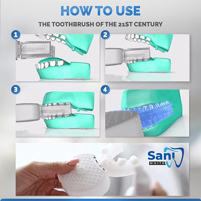 Sani White Ultrasonic Toothbrush, Ortho Sparkle Sonic Glow Brush, 360 Brite Toothbrush Adult U Shaped Tooth Cleaner Teeth Whitening Light Electric Automatic Hands Free
