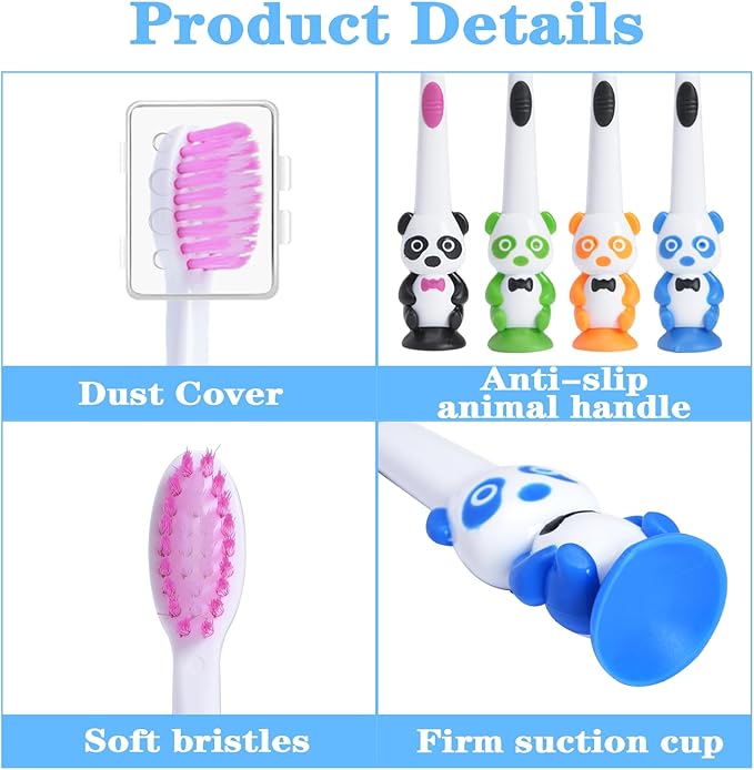 100 Pack Kids Toothbrush Bulk Soft Bristles Toddler Toothbrush with Suction Cup, Lovely Includes Travel Covers, Individually Wrapped Toothbrushes for Kid Home School Daycare Camp (Panda)
