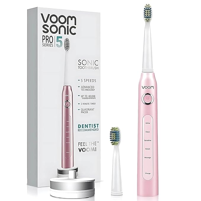 Voom Sonic Pro 5 Electric Toothbrush for Adults - Ultrasonic Electric Toothbrushes with Replacment Brush Head, Dentist Recommended Power Sonic Toothbrush with 5 Modes
