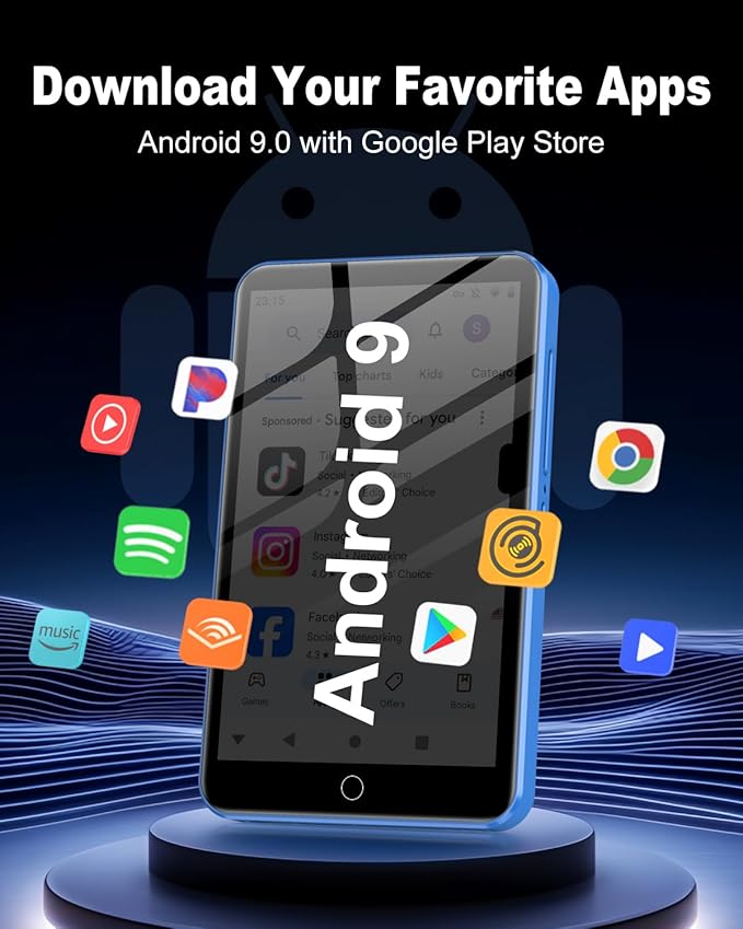 80GB MP3 Player with Bluetooth and WiFi, ZAQE 4" HD Full Touch Screen MP3 Player with Spotify, Amazon Music,YouTube,Pandora,Libby,Android MP4 Music Player for Kids