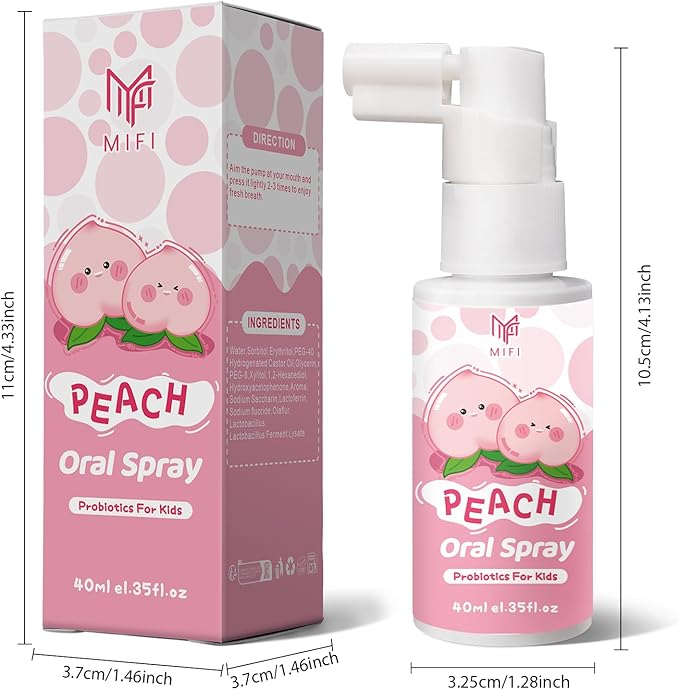 Kids Oral Spray, Toddler Toothpaste Helper for Daily Oral Care and Fresh Breath,Fruit-Flavored, Portable, Probiotic Oral Spray (1Pack, Peach)