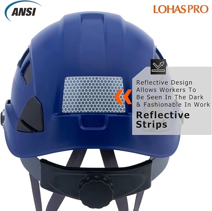 LOHASPRO Hard Hats Construction Safety Helmet ANSI Z89.1 Approved OSHA Hardhat Vented Men Worker Blue Hard Hat with Chin Strap Tree Climbing Rescue Arborist Helmet (P5 Blue)