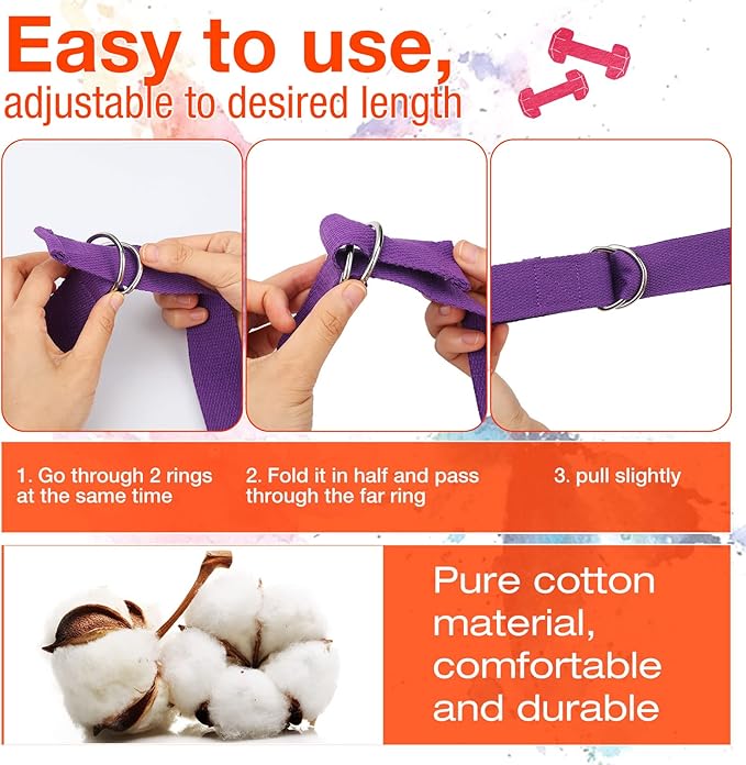 Jerify 10 Pcs Yoga Strap for Stretching Bulk 6ft Exercise Stretch Band with Metal D Ring Adjustable Pilates Non Elastic Yoga Stretch Belt for Women Men Physical Fitness Gym Workout Dance