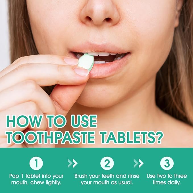 Toothpaste Tabs 150pcs, Nano Hydroxyapatite, Flouride Free Toothpaste Tablets, Freshens Breath, Peppermint Flavored Strengthen Teeth, Eco & Travel Friendly