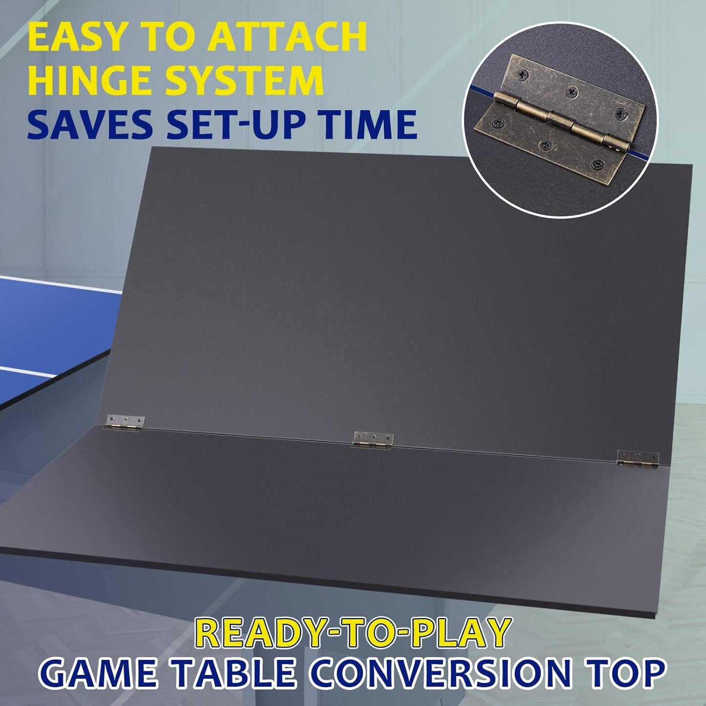 7FT Ping Pong Table Top with Net Set for Pool Table, Foldable Ping Pong Table Topper, Portable Table Tennis Conversion Top Includes Foam Padding for Protection, Easy Conversion