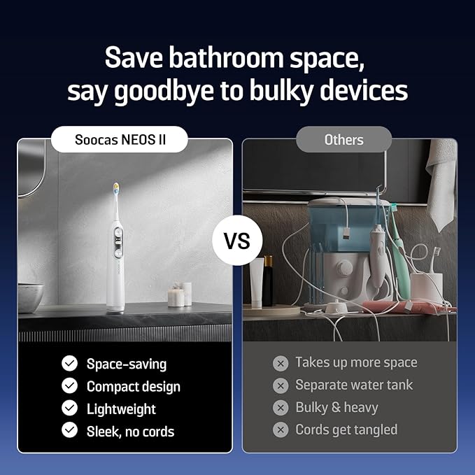 Soocas NEOS II - Electric Toothbrush with Water Flosser, Sonic Electric Toothbrush for Adults, Cordless Water Flosser for Travel, Portable Oral Irrigator, Up to 100% Plaque Removal, Pearl White