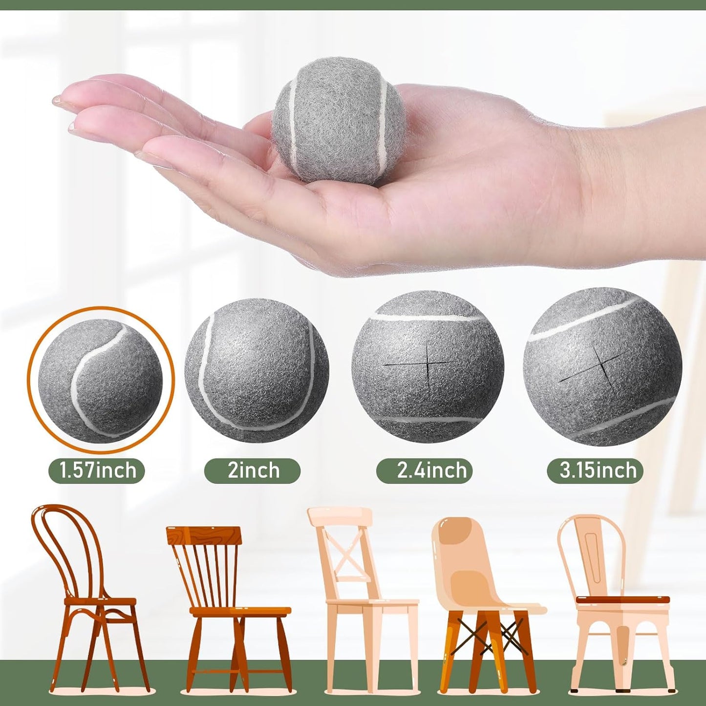 Macarrie 16 Pieces Precut Tennis Balls for Chairs Tennis Ball Chairs Foot Covers for Furniture Leg for Classroom Floor Protection Chair Desk Legs Coverings (Gray,4 cm)
