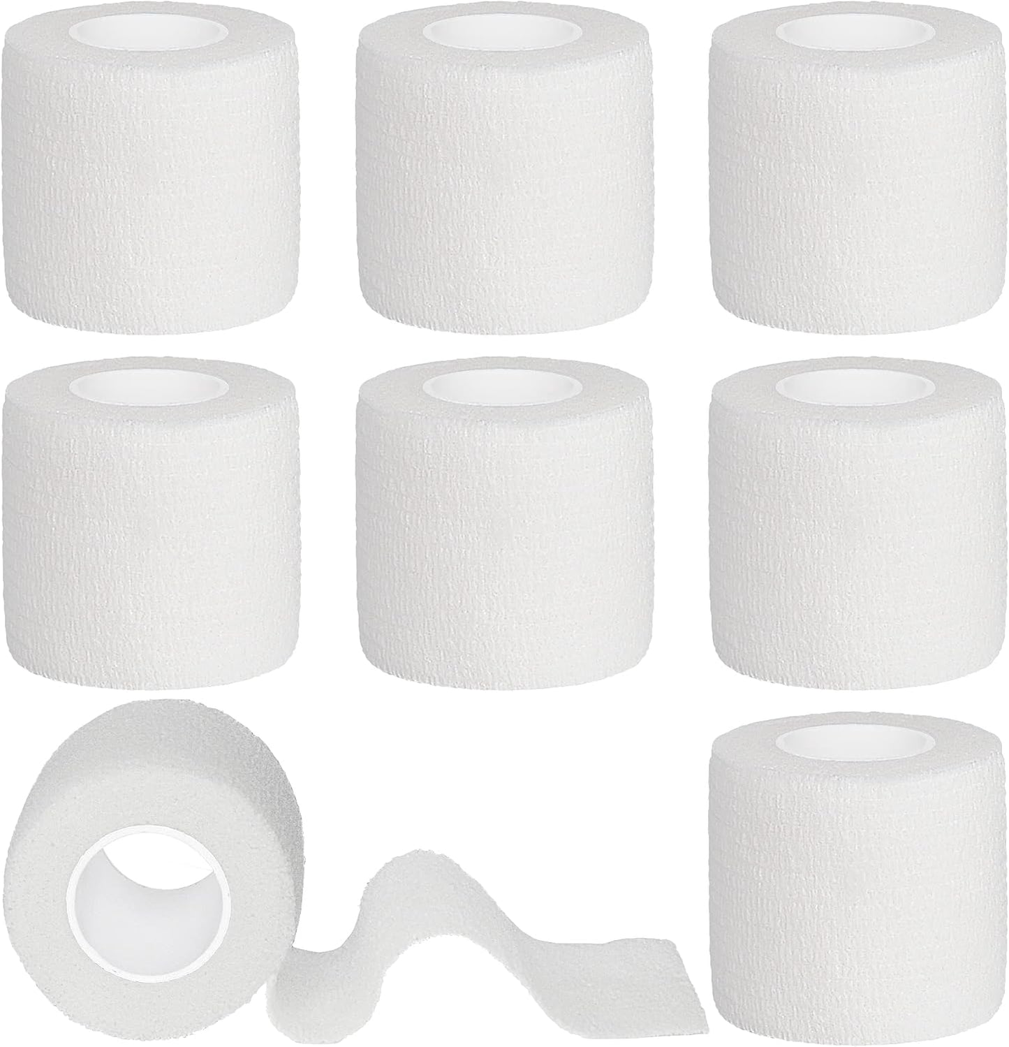 8 Rolls Cohesive Bandage 2” x 5 Yards Self Adherent Bandage Wrap Breathable Vet Tape Elastic Adhesive Bandage for Sports, Wrist, Ankle, Tattoo Wraps(White)