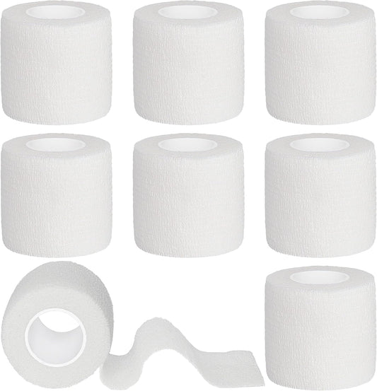 8 Rolls Cohesive Bandage 2” x 5 Yards Self Adherent Bandage Wrap Breathable Vet Tape Elastic Adhesive Bandage for Sports, Wrist, Ankle, Tattoo Wraps(White)